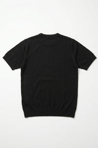 T-shirt noir classique en maille pour homme, manches courtes, col rond