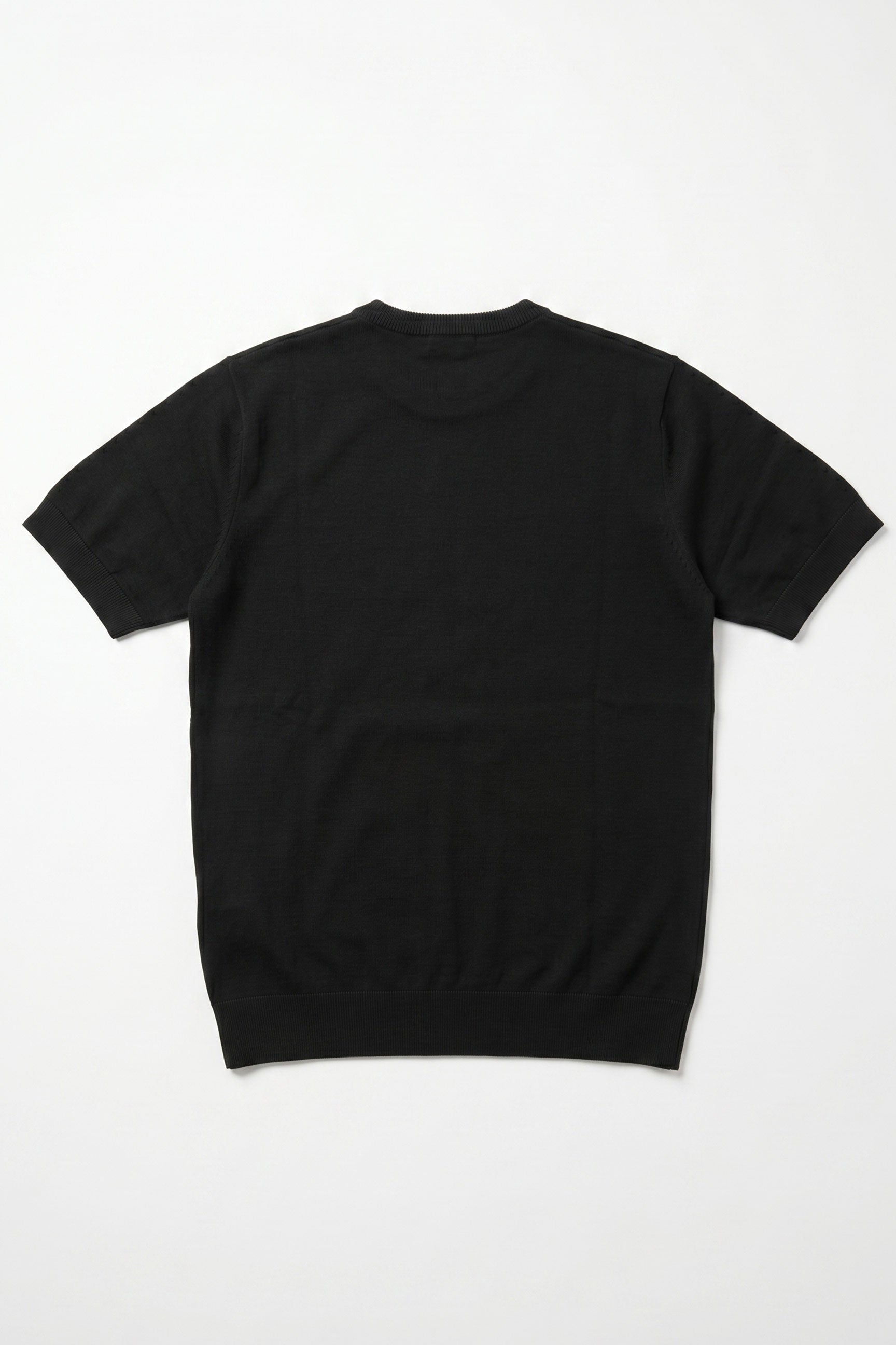 T-shirt noir classique en maille pour homme, manches courtes, col rond