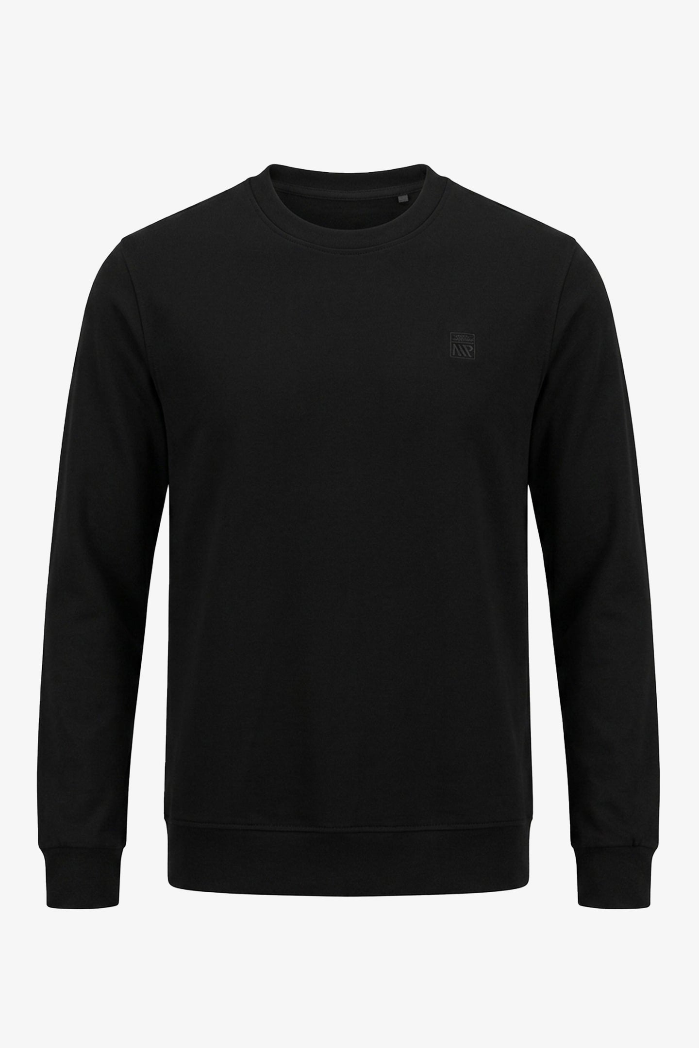 Sweat-shirt à manches longues extensible noir en mélange de coton pour homme, col rond, manches longues
