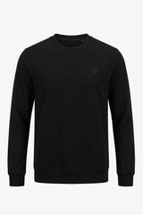 Sweat-shirt à manches longues extensible noir en mélange de coton pour homme, col rond, manches longues