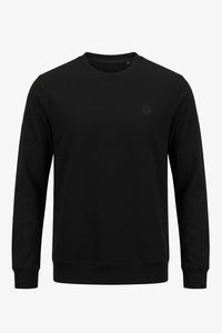 Sweat-shirt à manches longues extensible noir en mélange de coton pour homme, col rond, manches longues