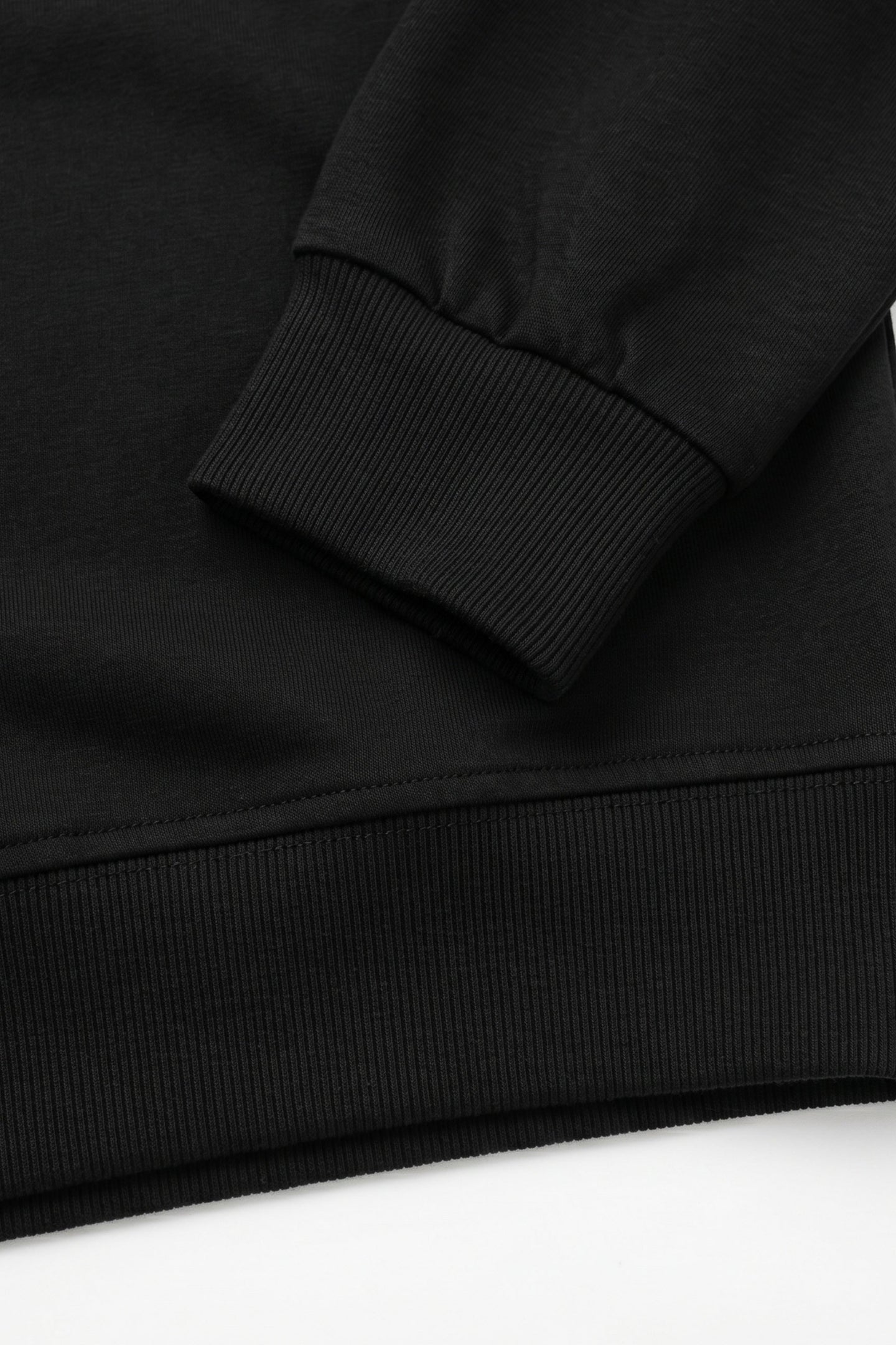 Sweat-shirt à manches longues extensible noir en mélange de coton pour homme, col rond, manches longues