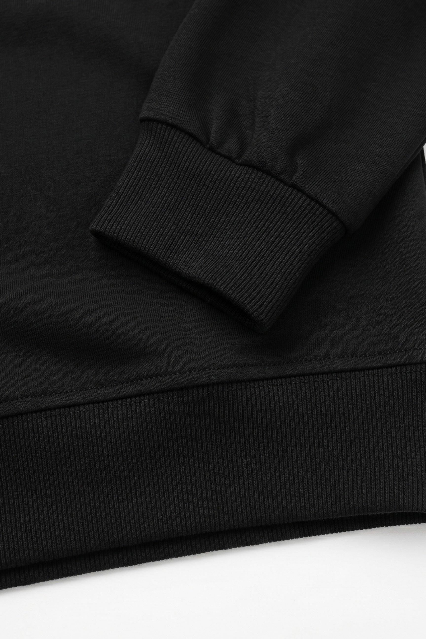 Sweat-shirt à manches longues extensible noir en mélange de coton pour homme, col rond, manches longues