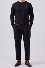 Sweat-shirt à manches longues extensible noir en mélange de coton pour homme, col rond, manches longues