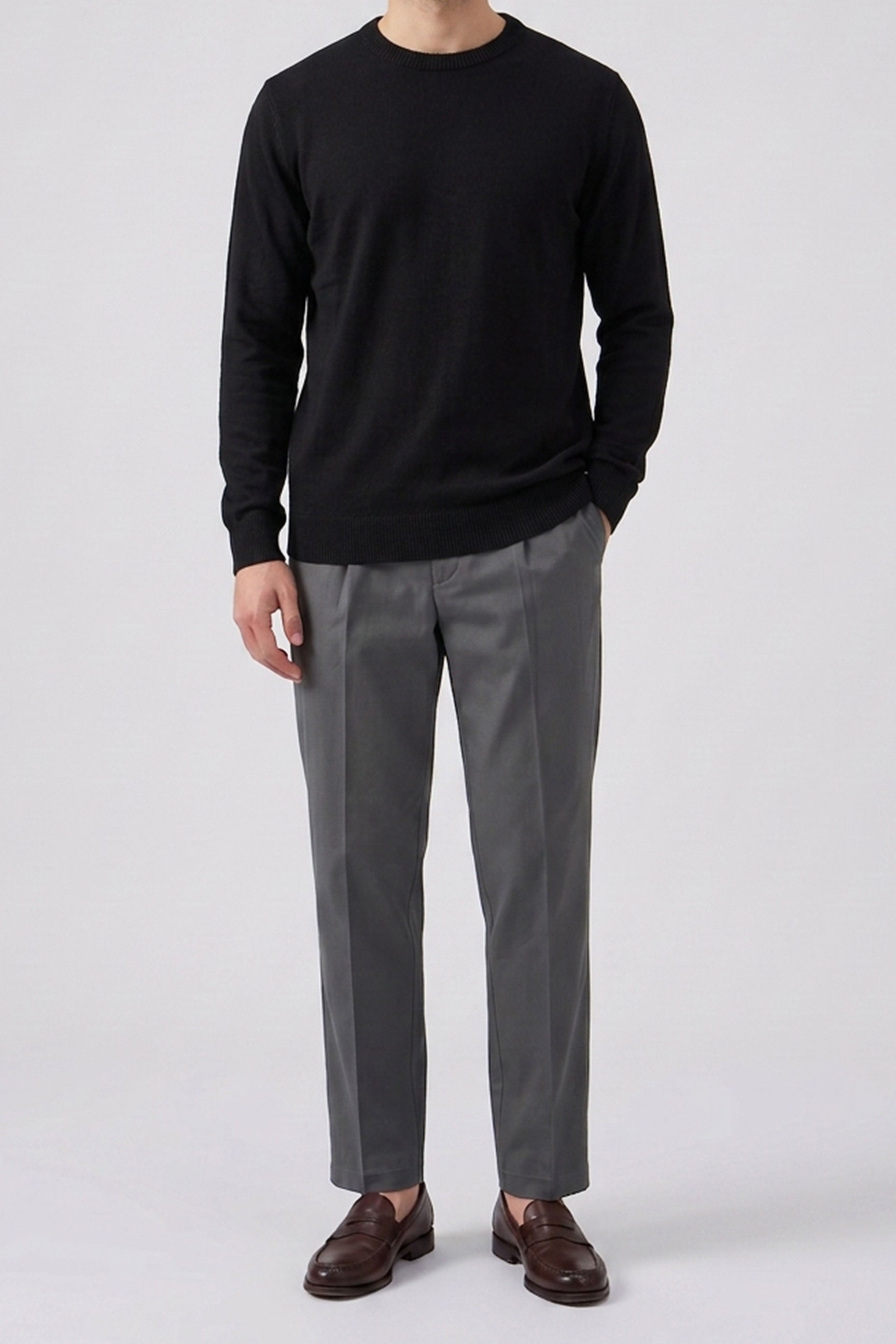 Pull-over noir en maille acrylique à col rond pour homme