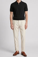 Polo noir en maille pour homme, col zippé, manches courtes, mélange doux