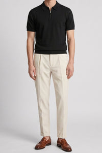 Polo noir en maille pour homme, col zippé, manches courtes, mélange doux