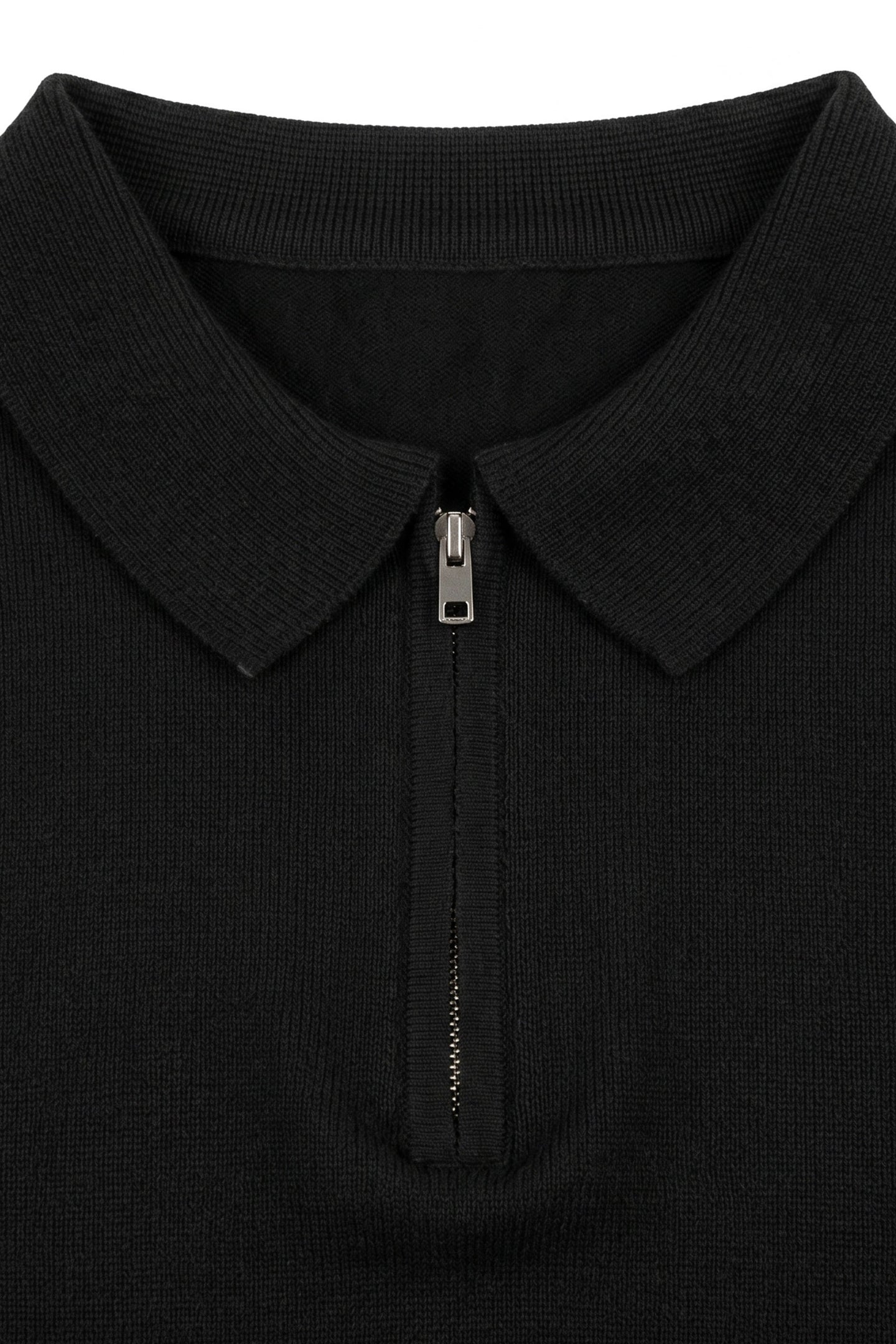 Polo noir en maille pour homme, col zippé, manches courtes, mélange doux