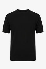 T-shirt noir en maille pour homme, coupe classique, col rond, manches courtes