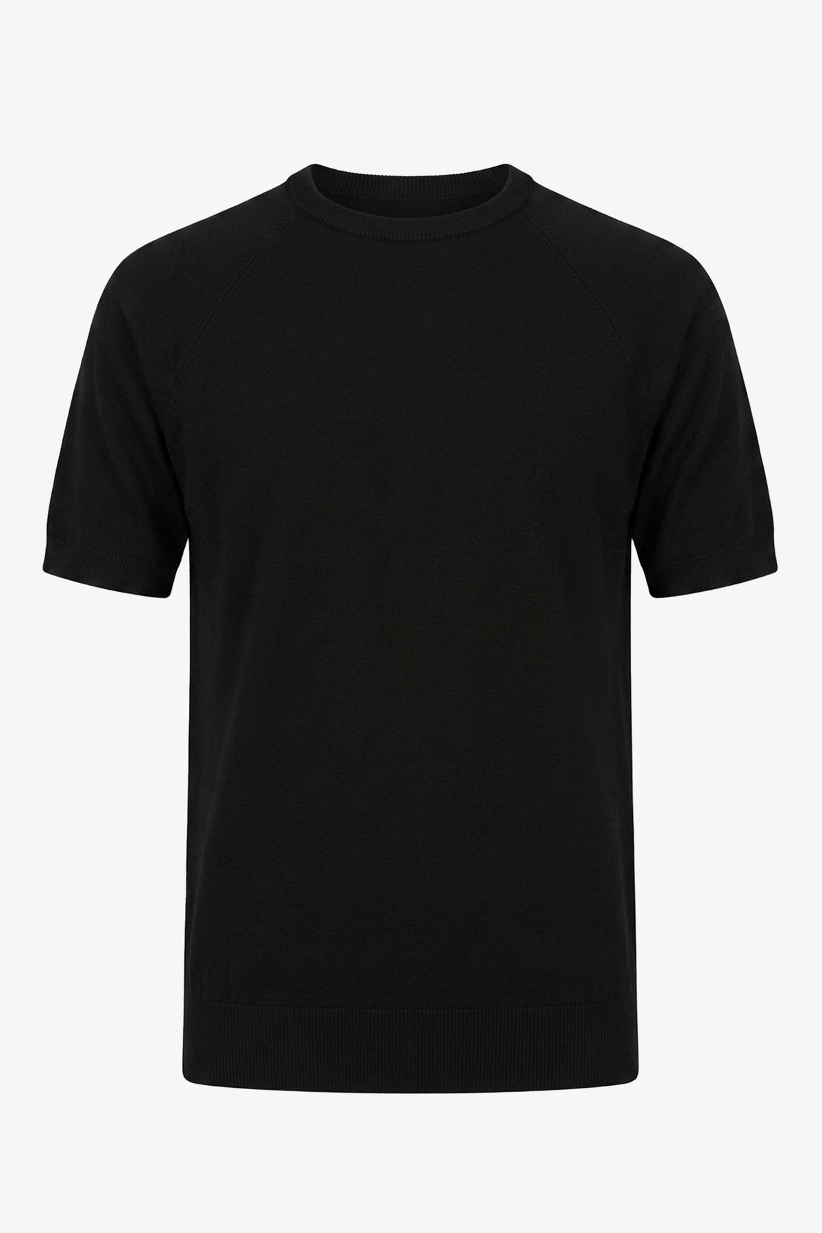 T-shirt noir en maille pour homme, coupe classique, col rond, manches courtes