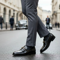 Mocassins à enfiler pour hommes en polyuréthane verni noir