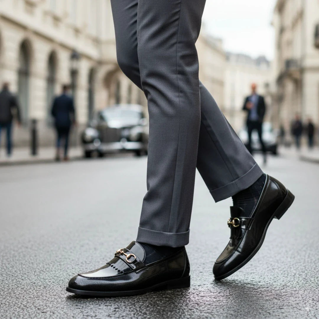 Mocassins à enfiler pour hommes en polyuréthane verni noir