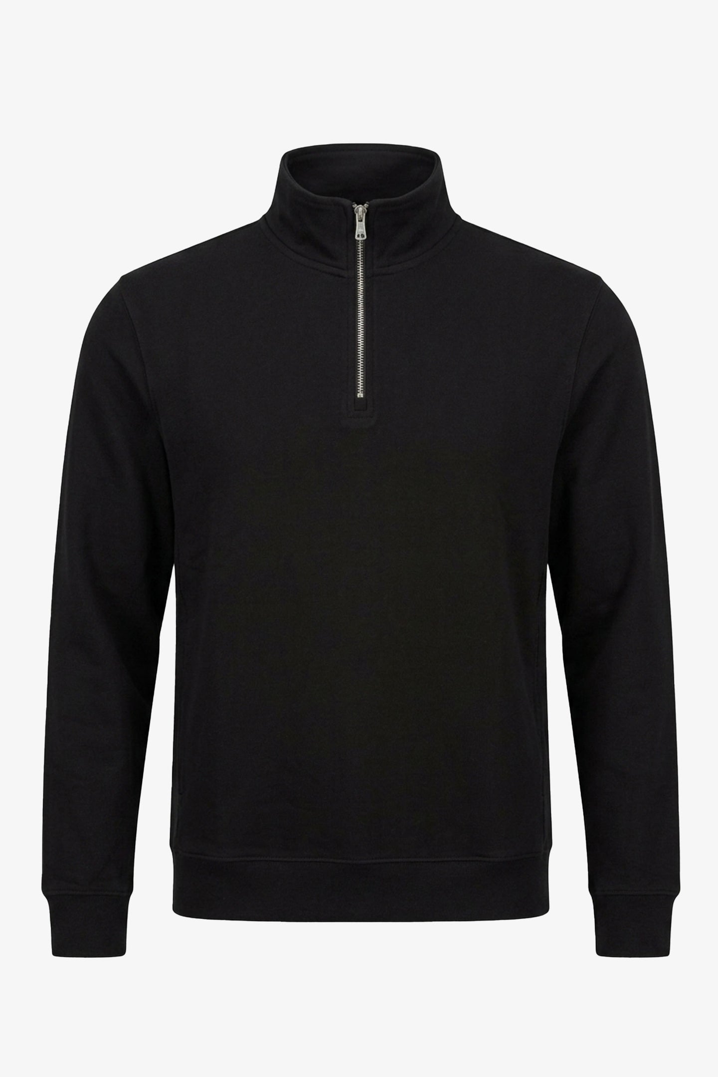 Sweat-shirt noir à col montant et fermeture éclair quart de zip pour homme, mélange de coton