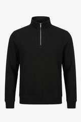 Sweat-shirt noir à col montant et fermeture éclair quart de zip pour homme, mélange de coton