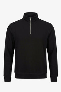 Sweat-shirt noir à col montant et fermeture éclair quart de zip pour homme, mélange de coton