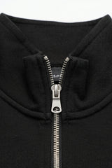 Sweat-shirt noir à col montant et fermeture éclair quart de zip pour homme, mélange de coton