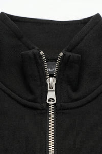 Sweat-shirt noir à col montant et fermeture éclair quart de zip pour homme, mélange de coton