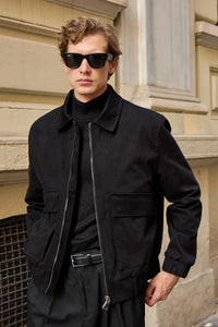 Veste bomber utilitaire noire pour homme, légère, matelassée et zippée