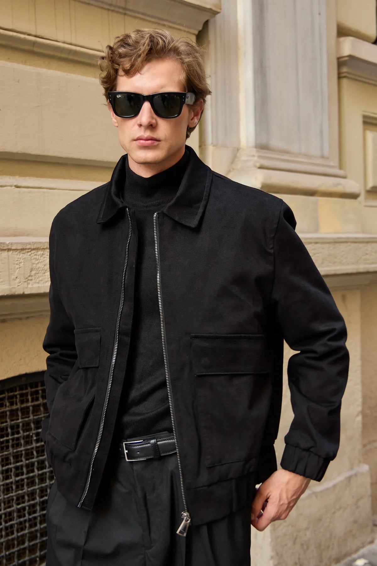 Veste bomber utilitaire noire pour homme, légère, matelassée et zippée
