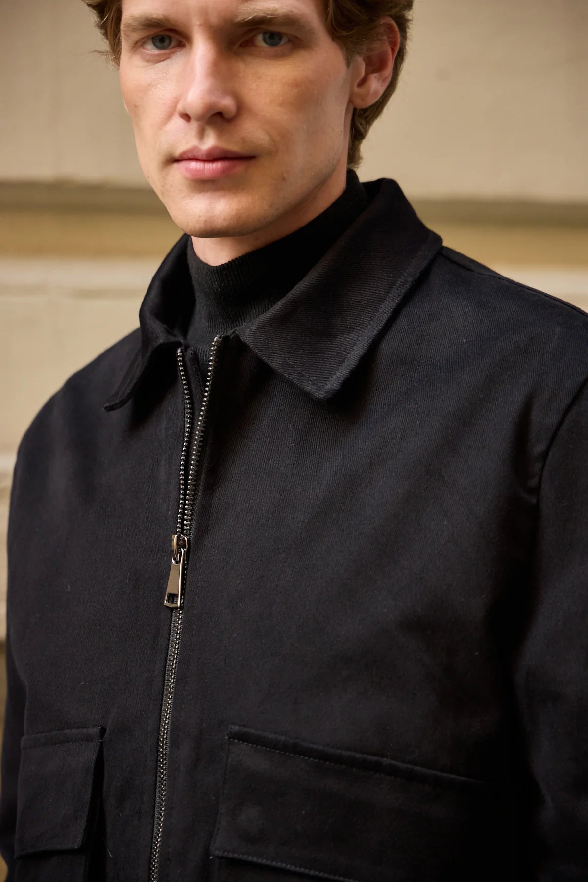 Veste bomber utilitaire noire pour homme, légère, matelassée et zippée