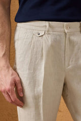 Ensemble veste en lin noir zippée et pantalon beige pour homme, tenue d'été élégante et décontractée
