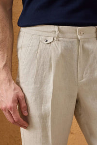 Ensemble veste en lin noir zippée et pantalon beige pour homme, tenue d'été élégante et décontractée