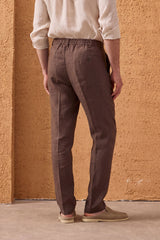 Ensemble veste en lin noir zippée et pantalon marron pour homme, tenue d'été élégante et décontractée