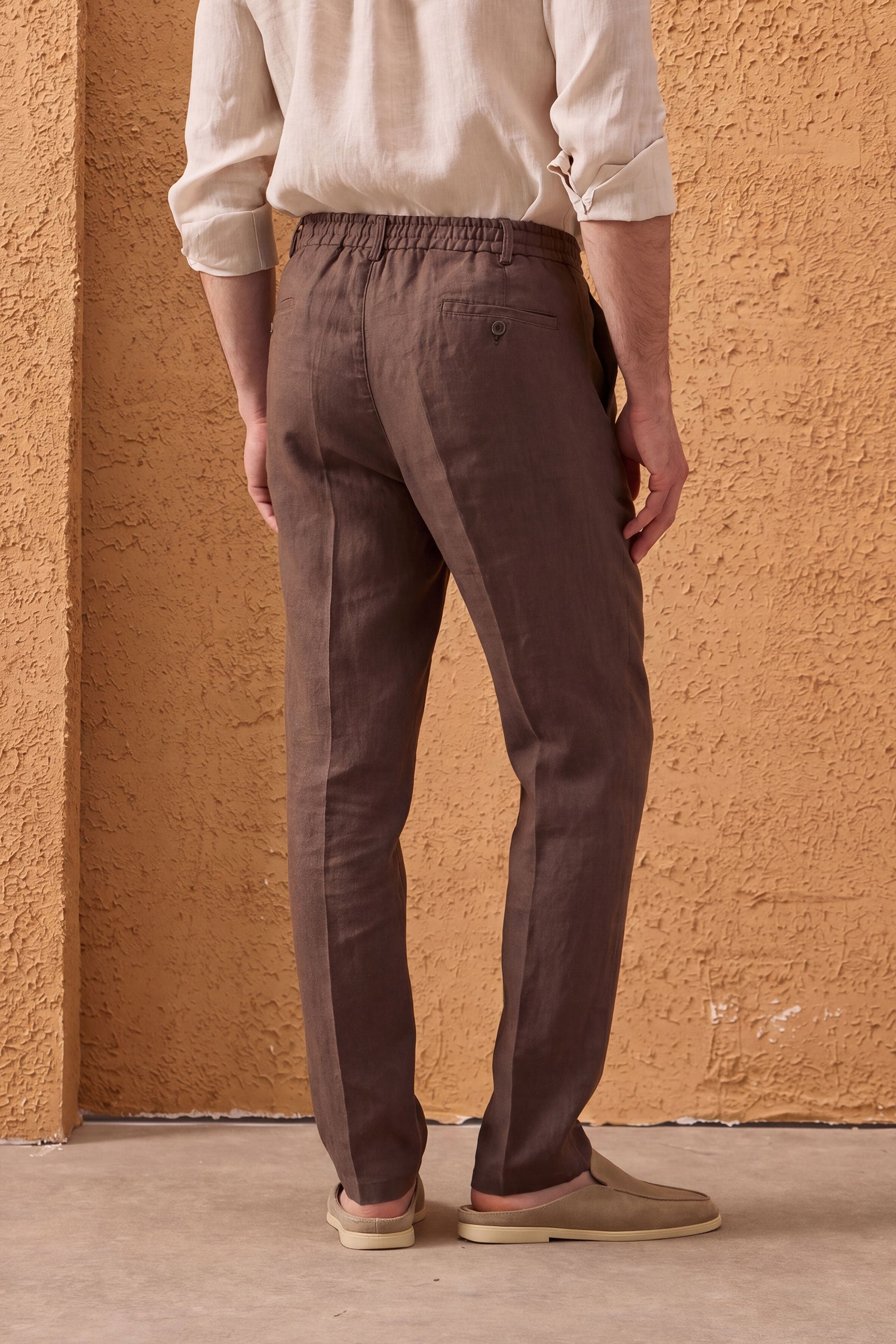 Ensemble veste en lin noir zippée et pantalon marron pour homme, tenue d'été élégante et décontractée