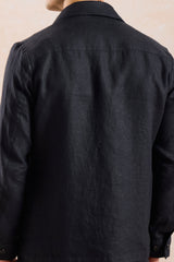 Ensemble veste en lin noir zippée et pantalon marron pour homme, tenue d'été élégante et décontractée
