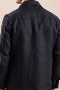 Ensemble veste en lin noir zippée et pantalon marron pour homme, tenue d'été élégante et décontractée