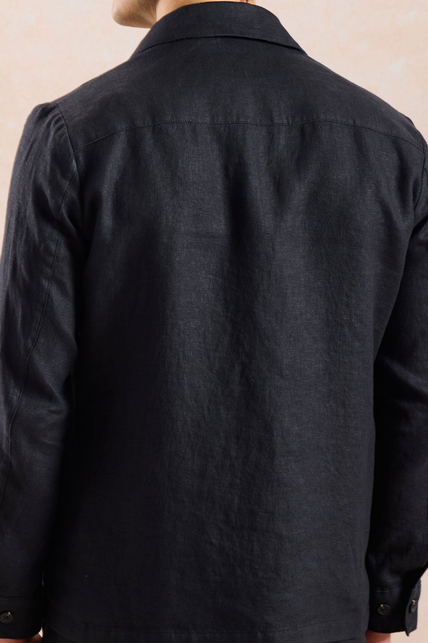 Ensemble veste en lin noir zippée et pantalon marron pour homme, tenue d'été élégante et décontractée