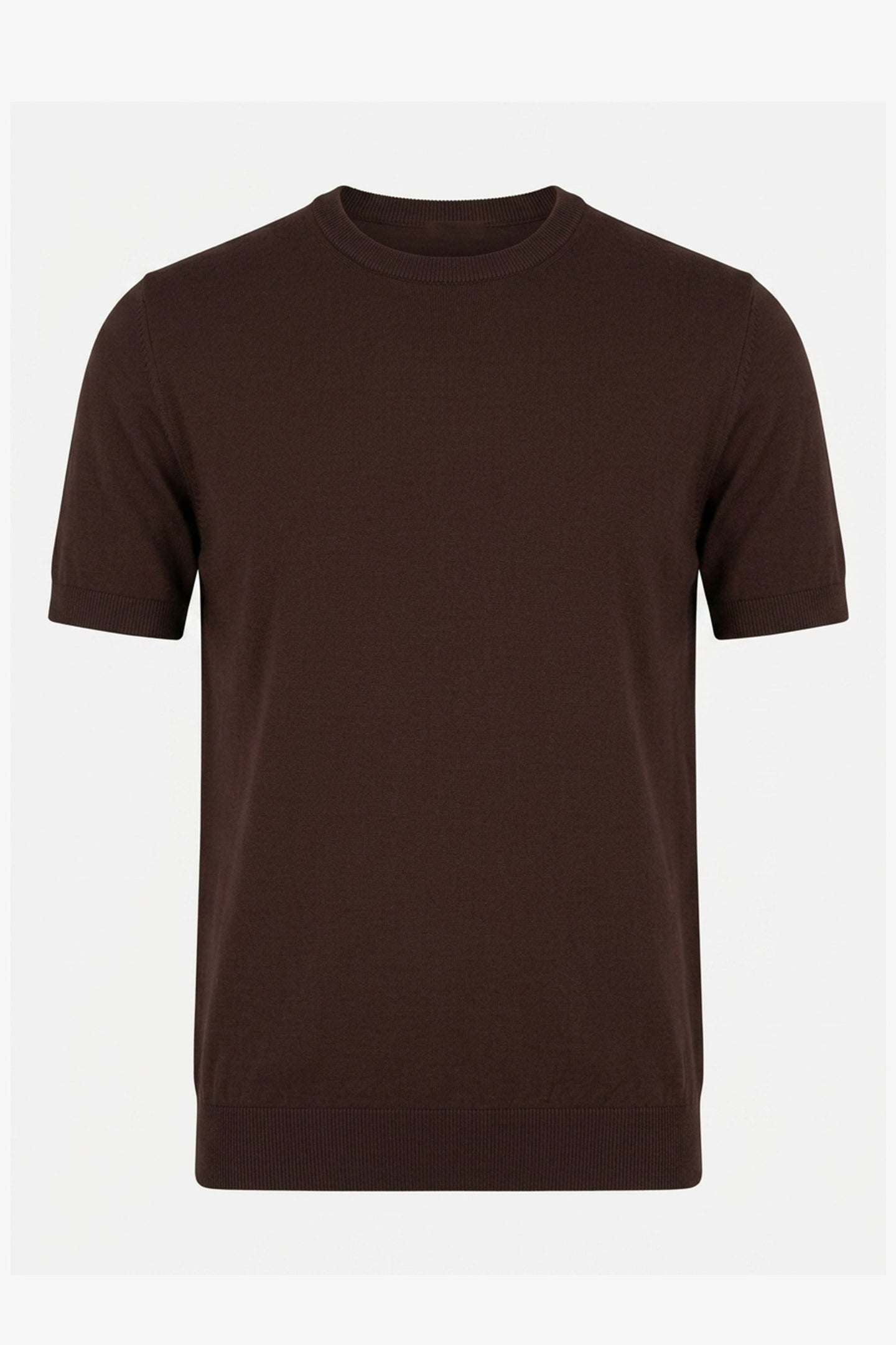 T-shirt marron en maille pour homme, coupe classique, col rond, manches courtes