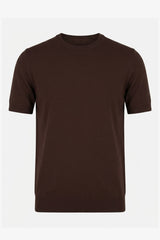 T-shirt marron en maille pour homme, coupe classique, col rond, manches courtes