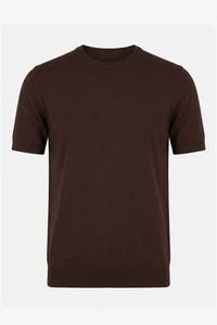 T-shirt marron en maille pour homme, coupe classique, col rond, manches courtes