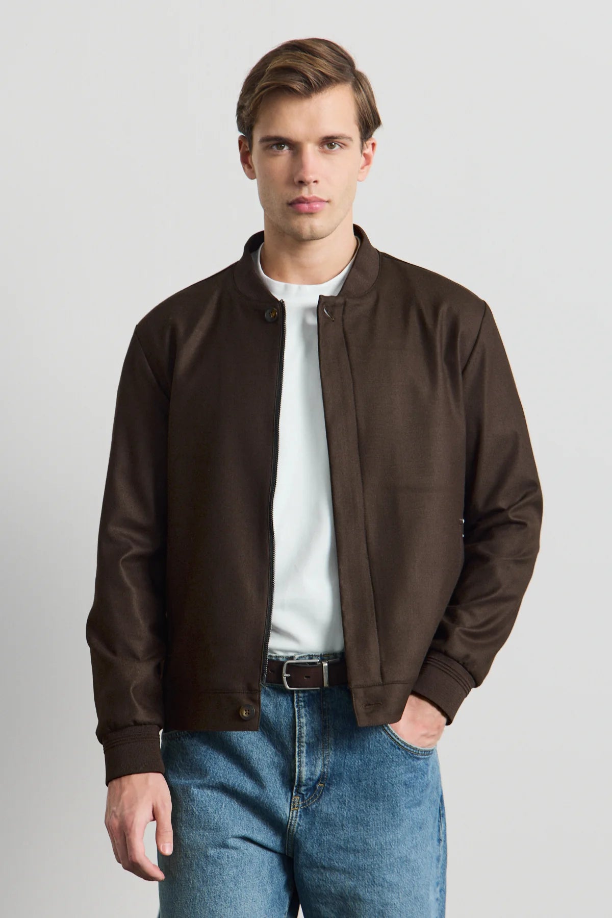 Veste bomber minimaliste marron pour homme