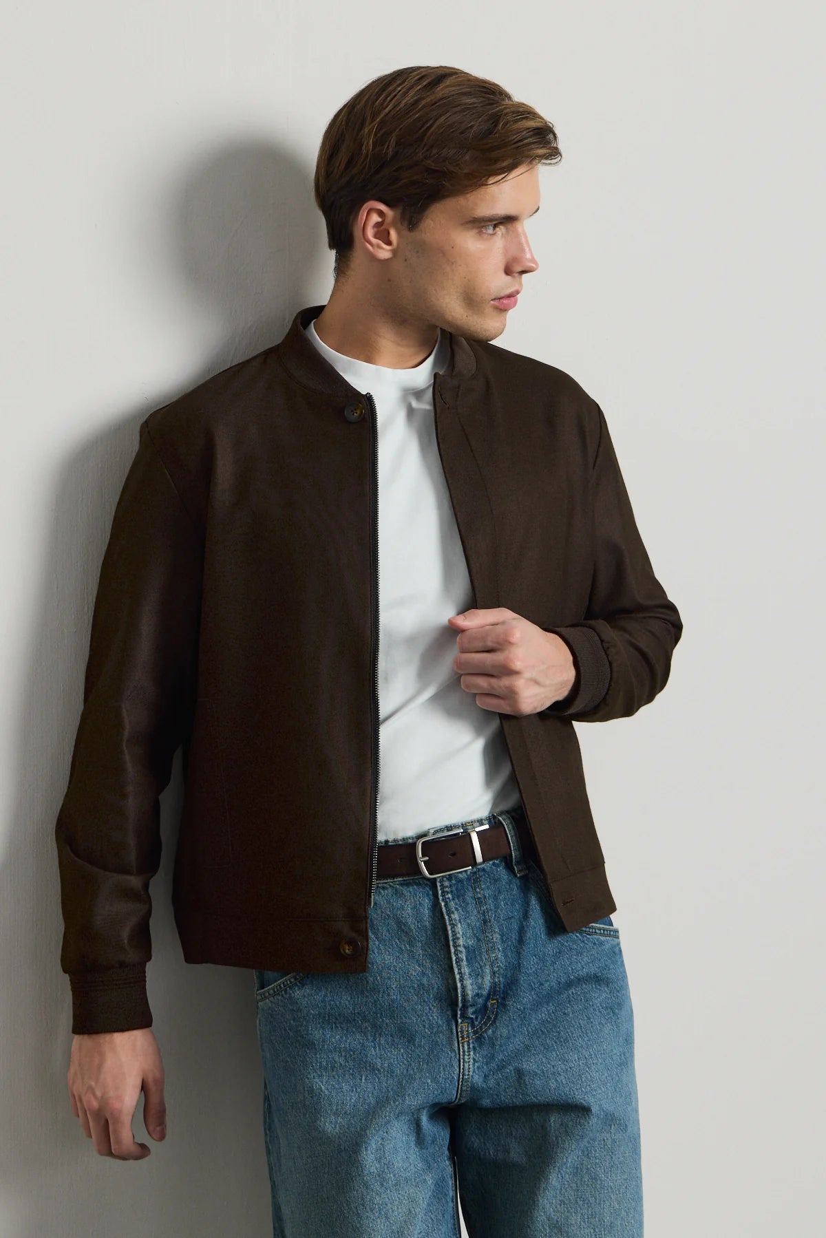 Veste bomber minimaliste marron pour homme