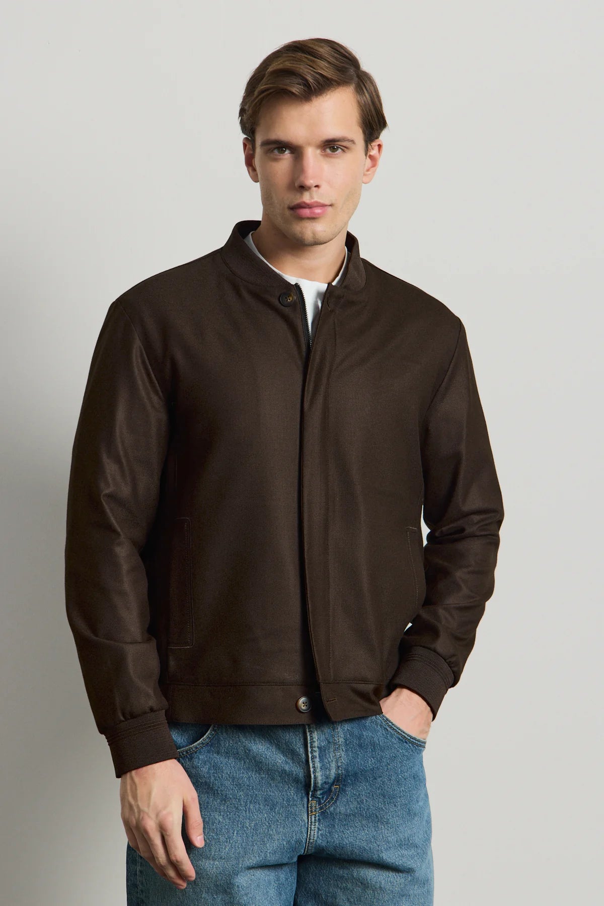 Veste bomber minimaliste marron pour homme