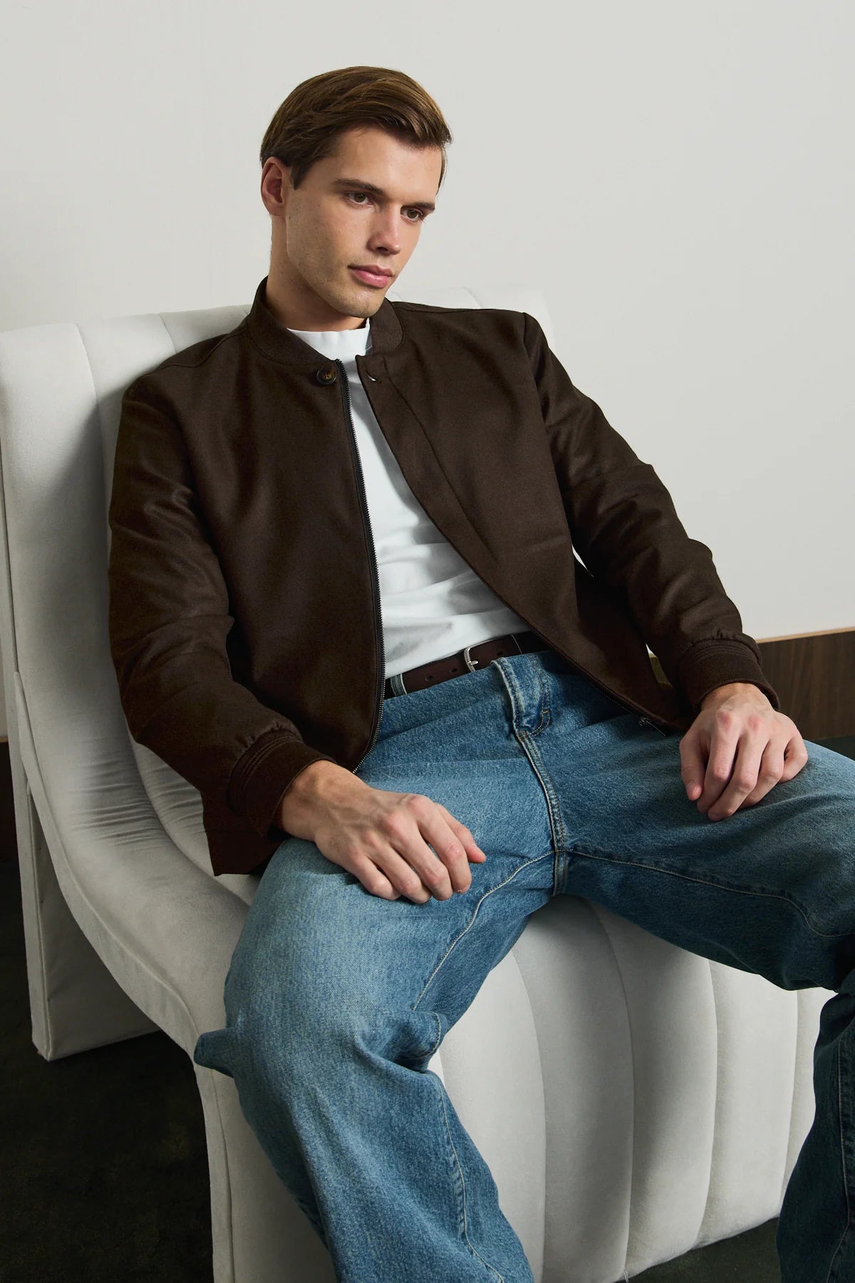 Veste bomber minimaliste marron pour homme