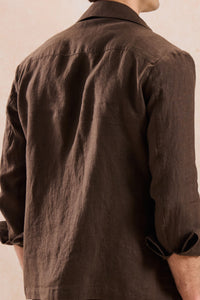 Ensemble veste en lin marron zippée et pantalon beige pour homme, tenue d'été élégante et décontractée
