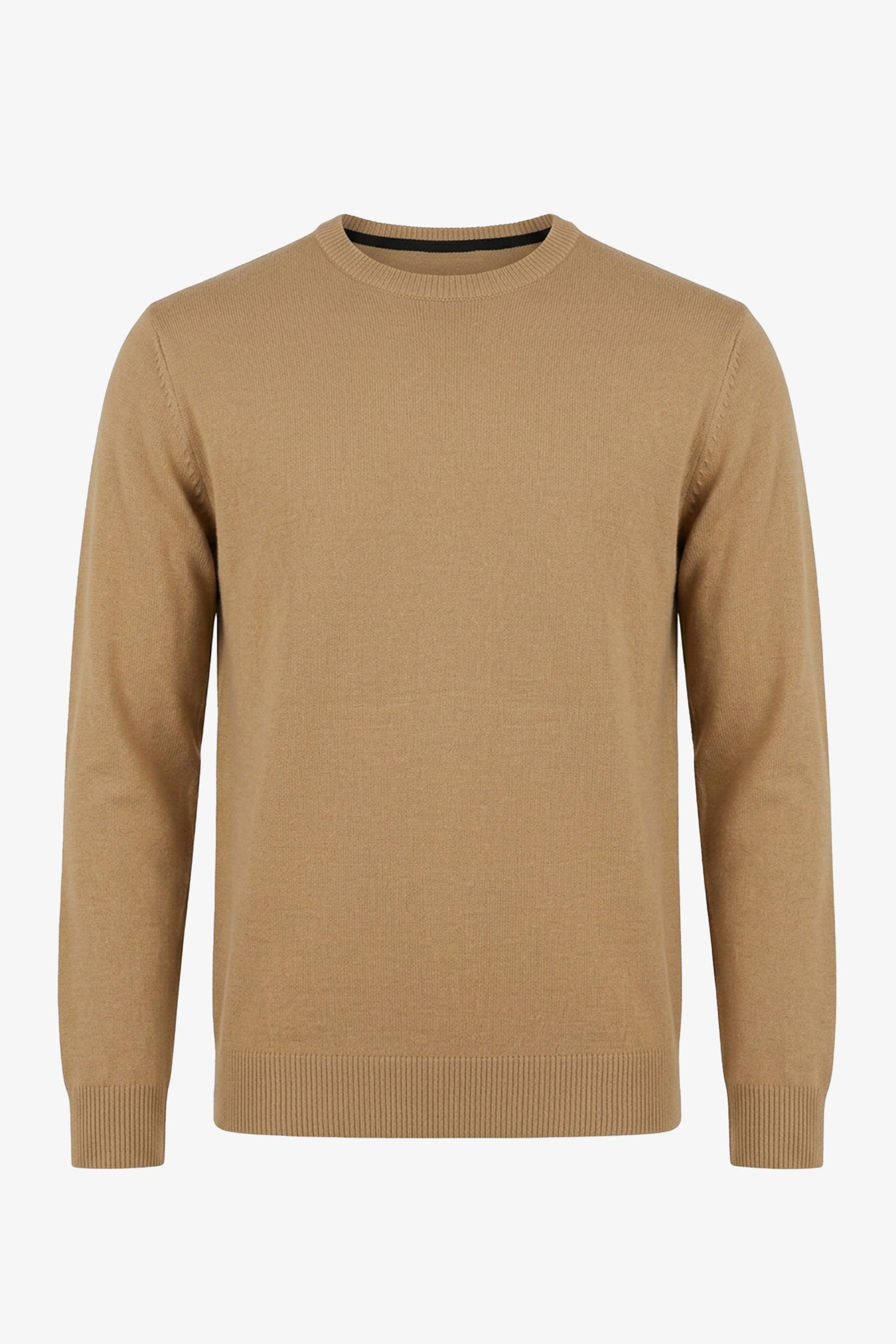 Pull en maille à col rond marron camel pour homme, coupe classique