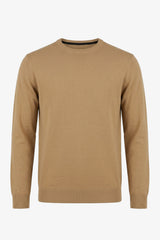 Pull en maille à col rond marron camel pour homme, coupe classique