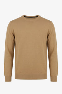 Pull en maille à col rond marron camel pour homme, coupe classique