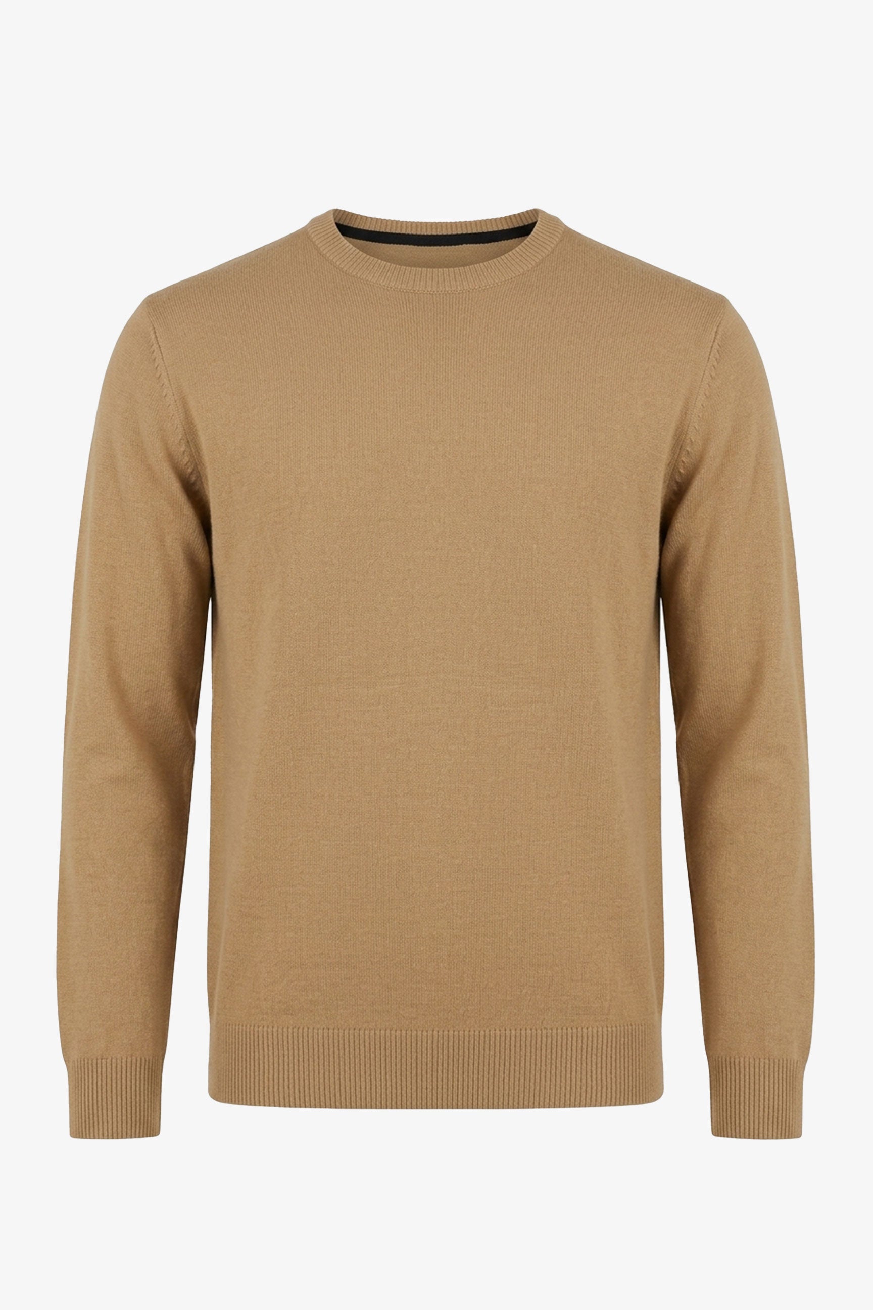 Pull en maille à col rond marron camel pour homme, coupe classique