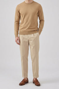 Pull en maille à col rond marron camel pour homme, coupe classique