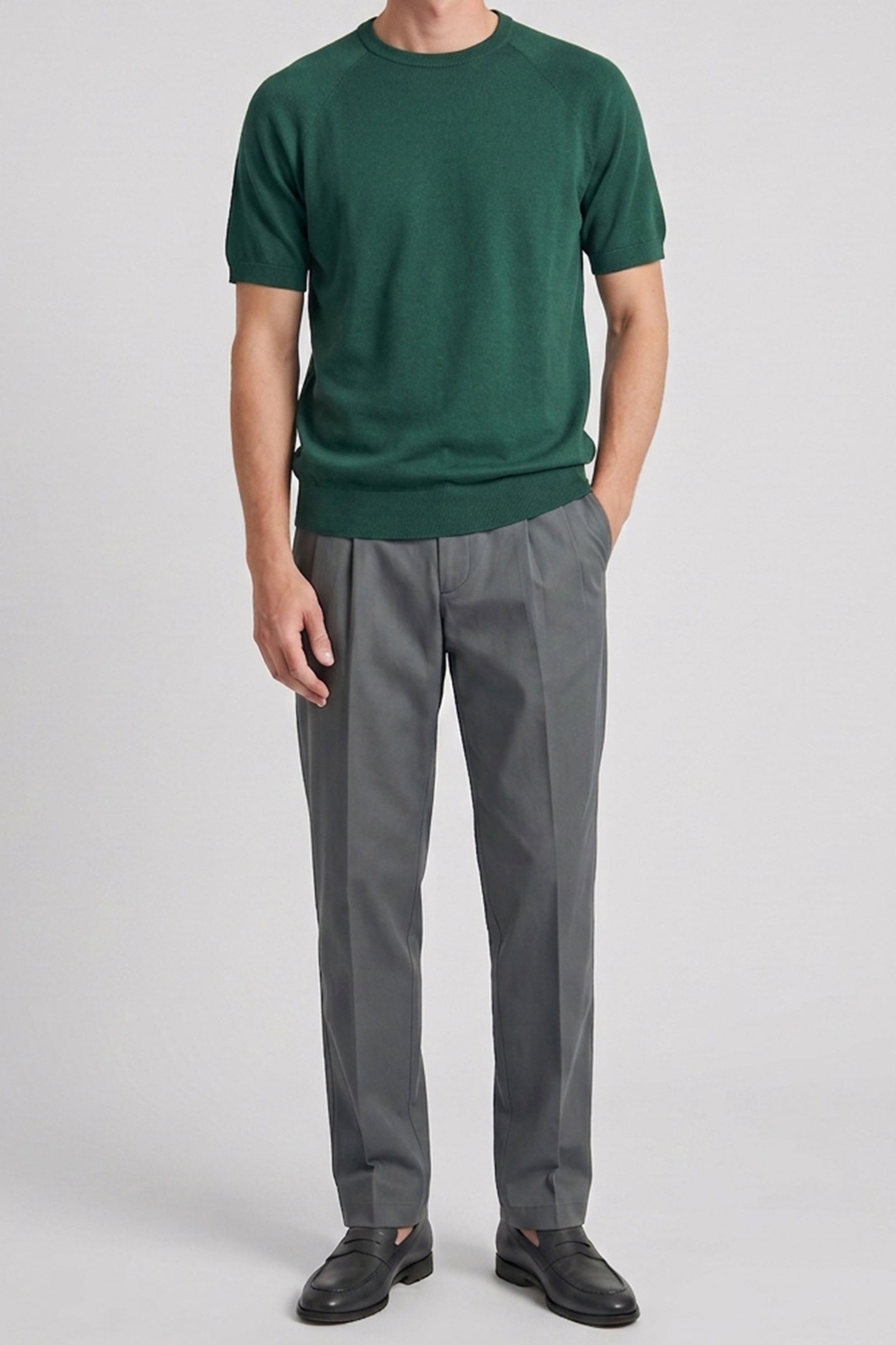 T-shirt classique vert pour homme, manches courtes, col rond