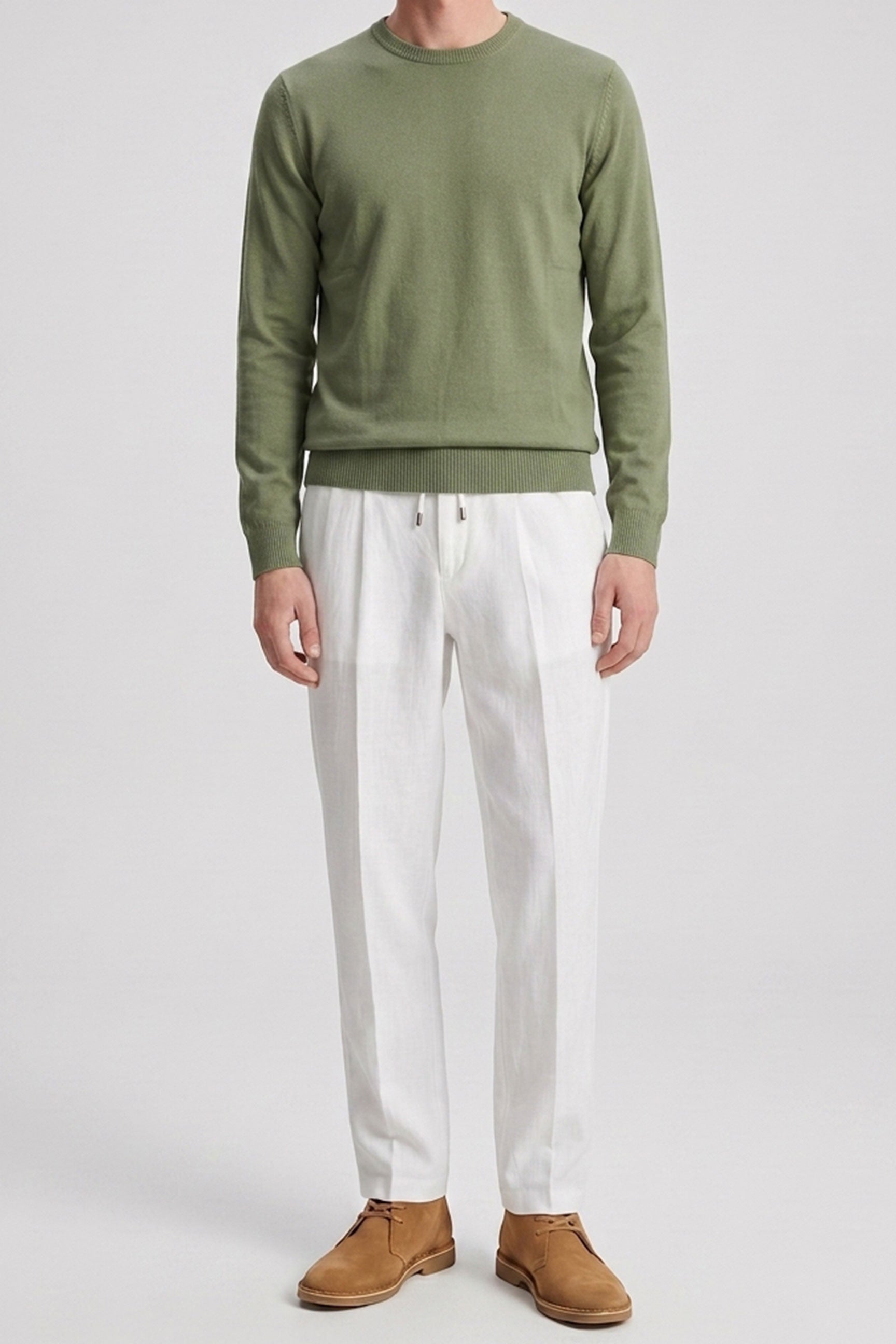 Pull en maille vert à col rond pour homme, coupe classique