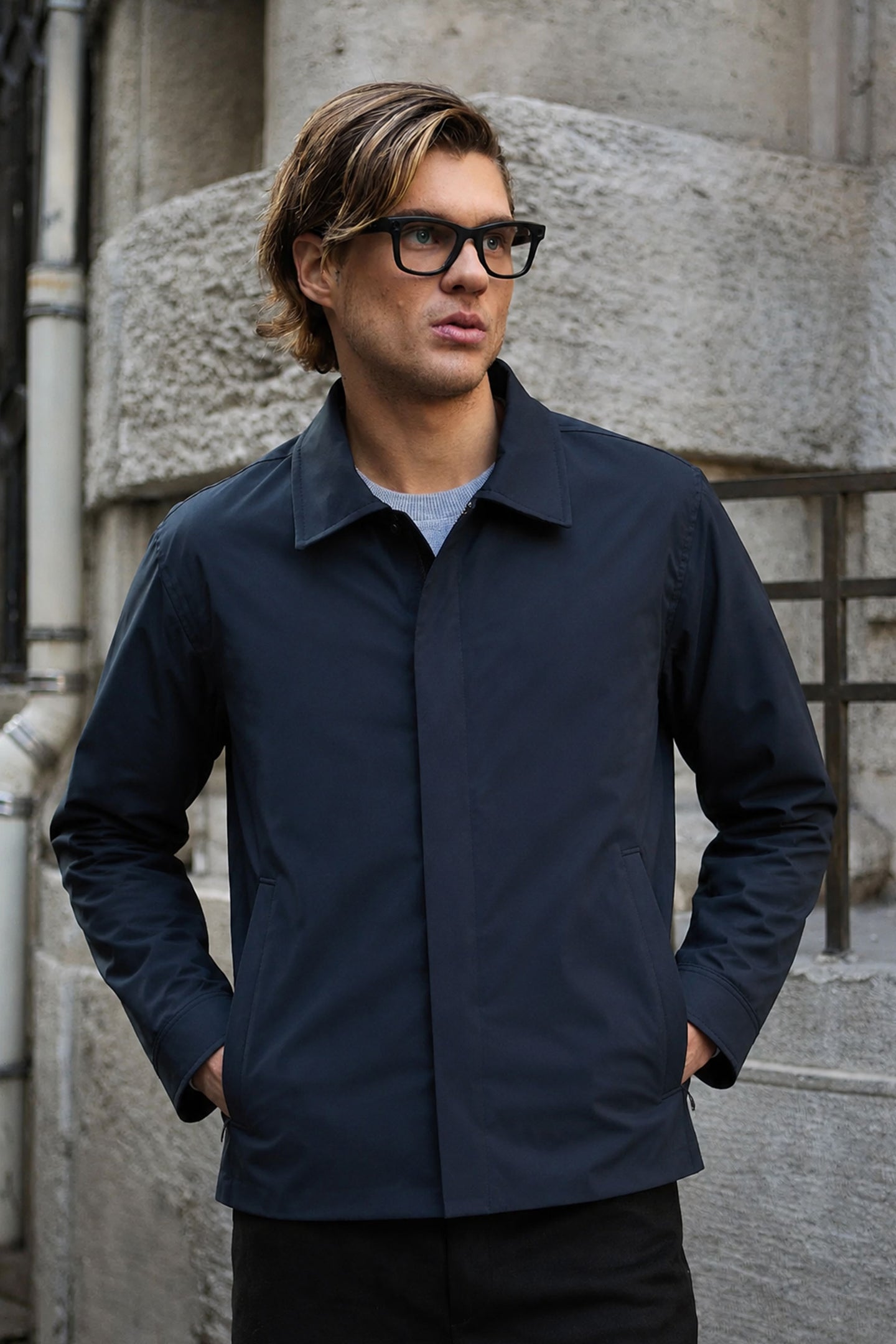 Veste Harrington imperméable à col bleu marine pour homme