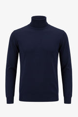 Pull à col roulé bleu marine pour homme, en maille douce à manches longues et mélange de viscose.