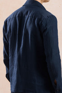 Ensemble veste zippée en lin bleu marine et pantalon beige pour homme, tenue d'été élégante et décontractée