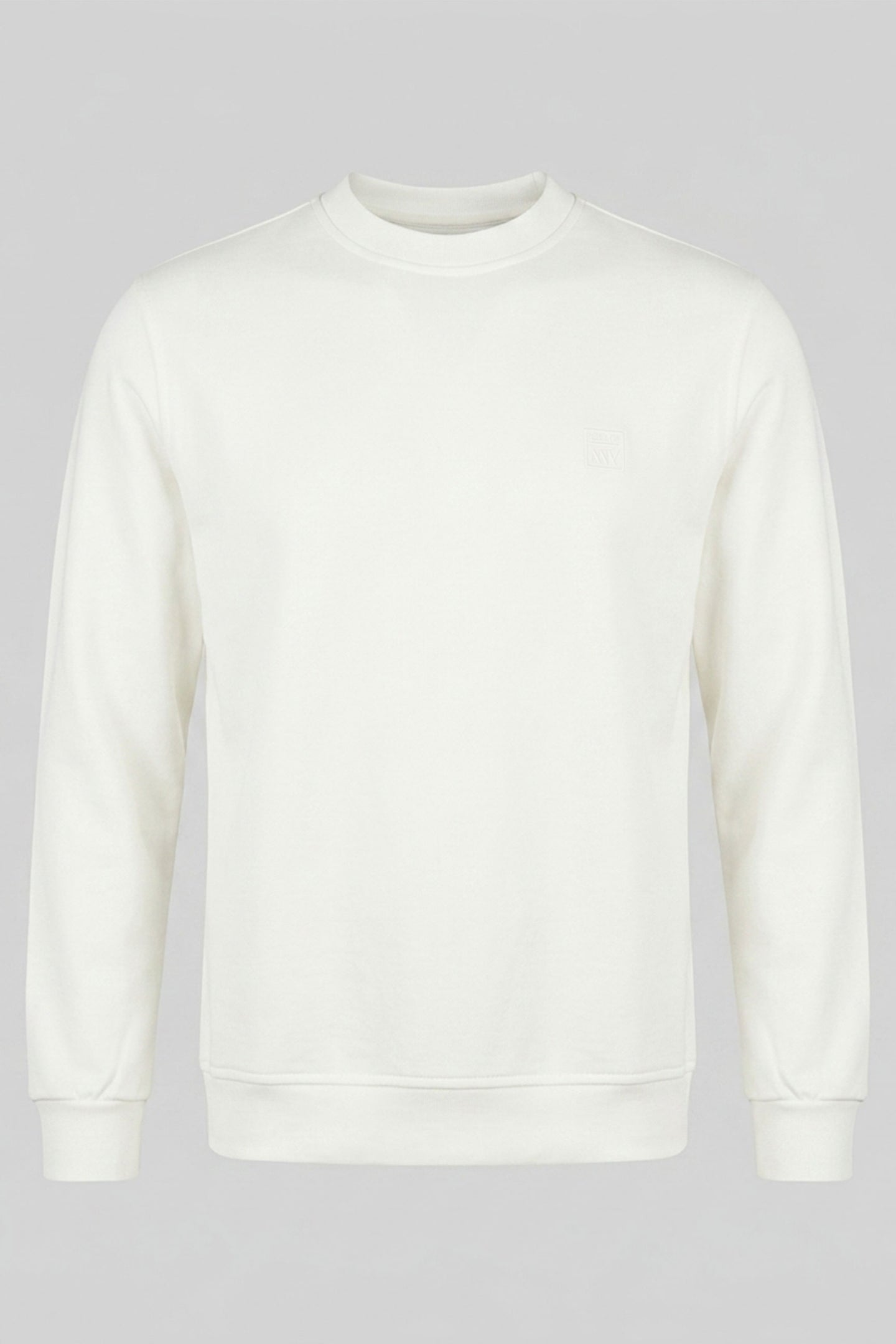 Sweat-shirt homme écru en mélange de coton à col rond et manches longues extensible